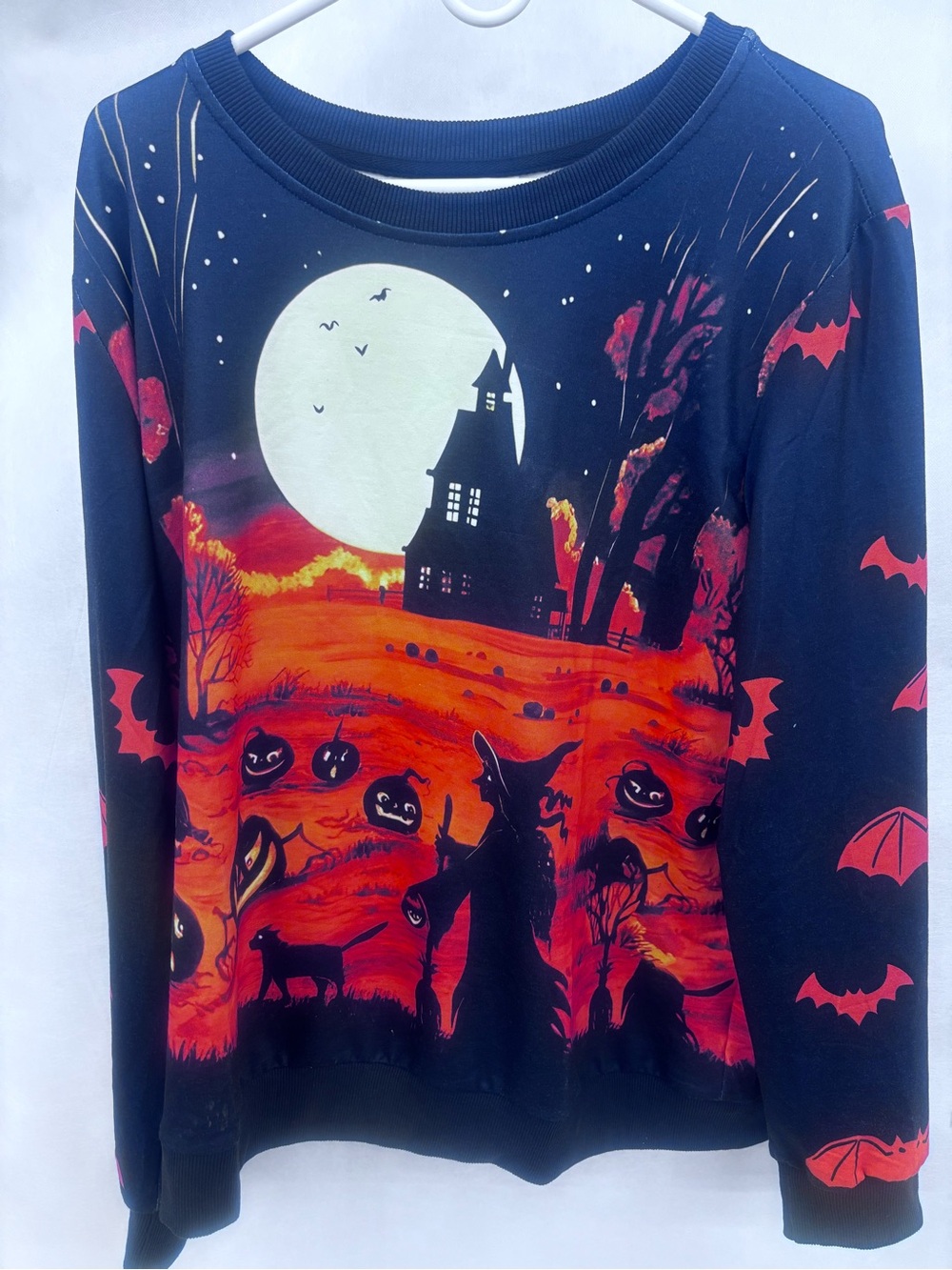 SHEIN Black & Orange Haunted Moon Halloween Crewneck